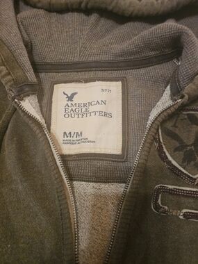 American Eagle Outfitters Men's Medium Olive Zip-Up Hoodie Jacket